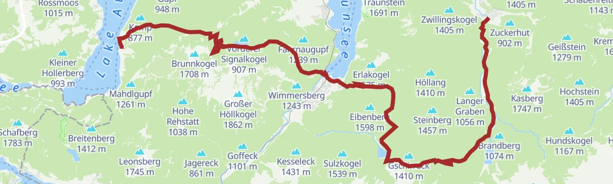 Route map: BergeSeen 09 mit dem eMTB von Grünau im Almtal nach Steinbach am Attersee